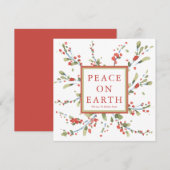 お祭り気分を添えた水彩画の赤い実と冬の緑 シーズンカード (正面/裏面)