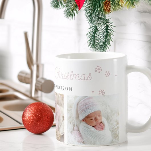お祭り気分を盛り上げるクリスマス ピンク フォト コーヒーマグカップ