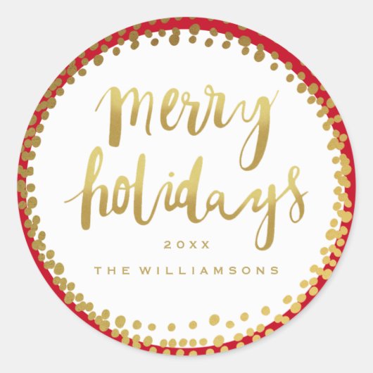 お祭り気分を盛り上げるゴールドスクリプトカスタムレッド ラウンドシール (正面)