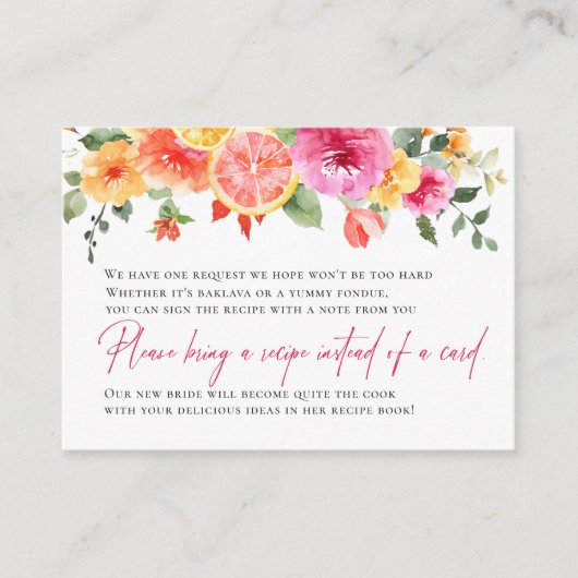 お祭り気分を盛り上げる華やかな花をイメージした爽やかな柑橘系ブライダルレシピのリクエストです。 エンクロージャーカード (正面)