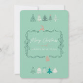 お祭り気分を盛り上げる！おしゃれなクリスマスツリーとリボンのドゥードルレトロホリデーカード シーズンカード (正面)