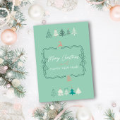 お祭り気分を盛り上げる！おしゃれなクリスマスツリーとリボンのドゥードルレトロホリデーカード シーズンカード