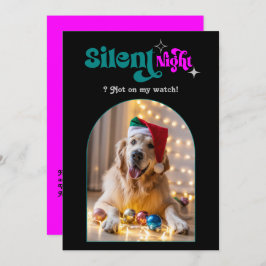 お祭り気分を盛り込んだ、ユーモアあふれるレトロなペット犬のクリスマス写真 シーズンカード