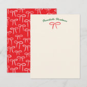 お祭り気分を高めるシンプルな赤いリボンの名前入り個人ステーショナリー ノートカード (正面/裏面)