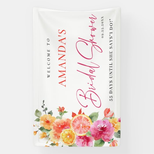 お祭り気分を高める 明るい花の花束 シトラス ブライダルシャワー 横断幕 (縦)