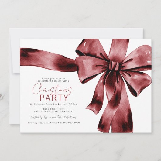 お祭り気分を高める 赤いリボンのコーポレートクリスマスパーティー 招待状 (正面)