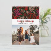 お祭り気分を高める 赤いワンラインアートのクリスマス家族写真 シーズンカード (スタンド正面)