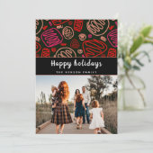 お祭り気分を高める 赤いワンラインアートのクリスマス家族写真 シーズンカード (スタンド正面)