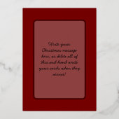 お祭り気分を高める 赤と金のモダンなクリスマスツリー 個人用 箔シーズンカード (裏面)