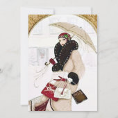 お祭り気分満載のアートデコ・レトロ・ヴィンテージのクリスマスガール 招待状 (正面)