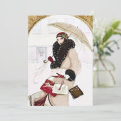 お祭り気分満載のアートデコ・レトロ・ヴィンテージのクリスマスガール 招待状 (スタンド正面)