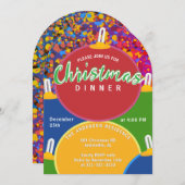 お祭り気分満載のカラフルなクリスマスパーティー 招待状 (正面/裏面)
