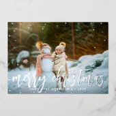 お祭り気分満載のクリスマスシルバー雪写真 箔シーズンカード (正面)