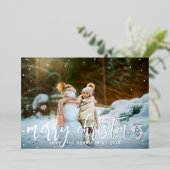 お祭り気分満載のクリスマスシルバー雪写真 箔シーズンカード (立ち正面)