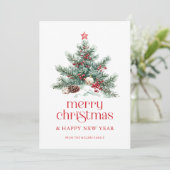 お祭り気分満載のクリスマスツリー 赤いレトロ タイポグラフィー 招待状 (スタンド正面)