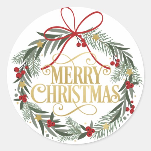 お祭り気分満載のクリスマスリースステッカー ラウンドシール (正面)