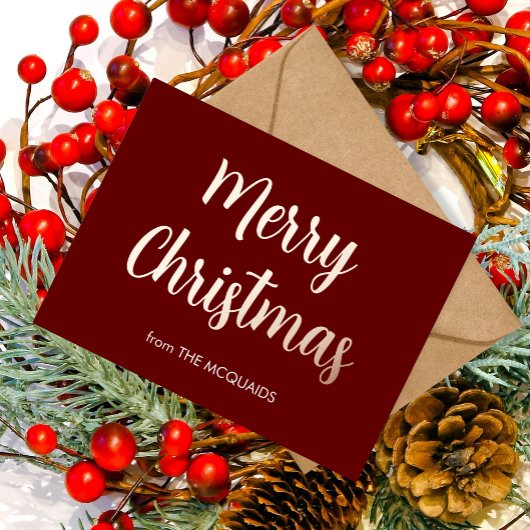 お祭り気分満載のクリスマス ローズゴールド バーガンディ 箔シーズンポストカード