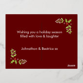 お祭り気分満載のクリスマス ローズゴールド バーガンディ 箔シーズンポストカード (裏面)