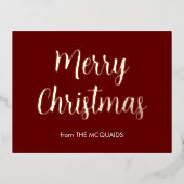 お祭り気分満載のクリスマス ローズゴールド バーガンディ 箔シーズンポストカード (正面)