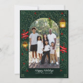 お祭り気分満載のグリーン&ゴールド エレガント ファミリー シーズンカード (正面)
