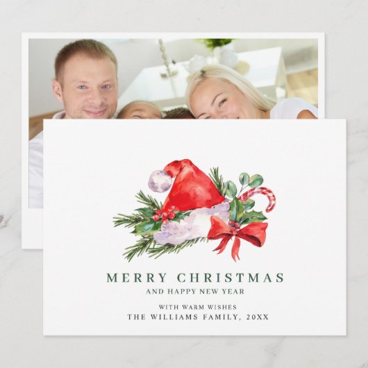 お祭り気分満載のサンタクロースの帽子　クリスマスの写真グリーティングカード シーズンカード (正面/裏面)