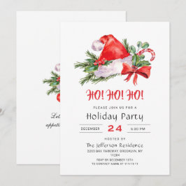 お祭り気分満載のサンタクロースの帽子 ホリデー クリスマスパーティー 招待状