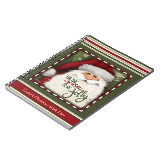 お祭り気分満載のサンタクロース 赤と緑のクリスマス 子供の願いリスト ノートブック (左側)