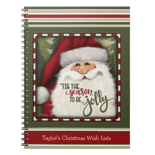 お祭り気分満載のサンタクロース 赤と緑のクリスマス 子供の願いリスト ノートブック (正面)