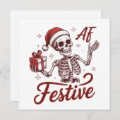 お祭り気分満載のスケルトンスナッキーなクリスマス sarcastic シーズンカード (正面/裏面)