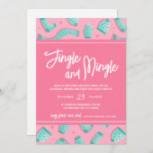 お祭り気分満載のピンクのジングルミンゴルハッピーホリデーパーティー シーズンカード (正面/裏面)