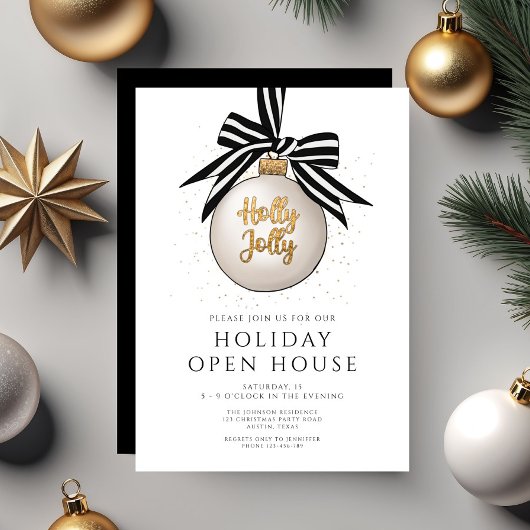 お祭り気分満載のブラック＆ホワイトのホリデーオープンハウス 招待状