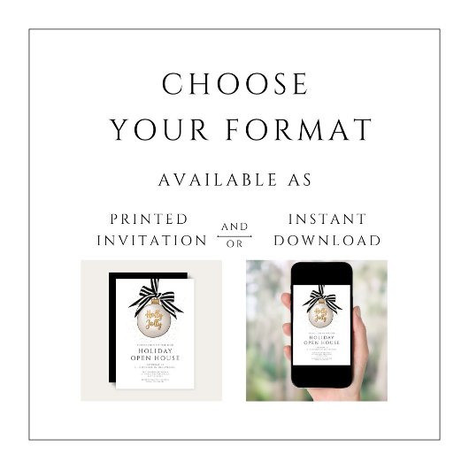 お祭り気分満載のブラック＆ホワイトのホリデーオープンハウス 招待状