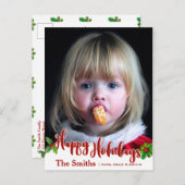 お祭り気分満載のホリデー カリグラフィー | ホリー | 写真 シーズンポストカード (正面/裏面)