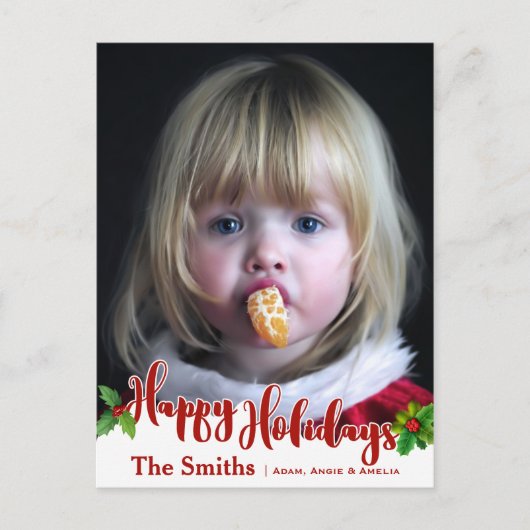 お祭り気分満載のホリデー カリグラフィー | ホリー | 写真 シーズンポストカード (正面)