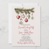 お祭り気分満載の赤いオーナメント交換ハolidayパーティー 招待状 (正面)