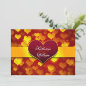 お祭り気分満載の赤いハートのエンゲージメントパーティー招待状 招待状 (スタンド正面)