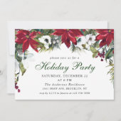 お祭り気分満載の赤いポインセチアのクリスマス パーティー 招待状 (正面)