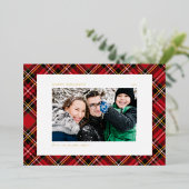 お祭り気分満載の赤い格子縞模様の写真　ハッピー・ホリデー 箔シーズンカード (立ち正面)
