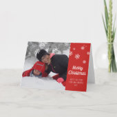 お祭り気分満載の赤い雪の結晶のクリスマス写真 シーズンカード (正面)