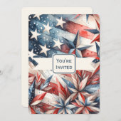 お祭り気分満載の赤白青パーティー招待状 招待状 (正面/裏面)