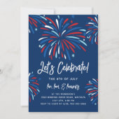 お祭り気分満載！愛国的な花火がフィーチャーされたアメリカ独立記念日パーティーの招待状 招待状 (正面)