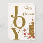 お祭り気分 ゴールド キャンドル 赤い実 楽しいクリスマス シーズンカード (正面/裏面)