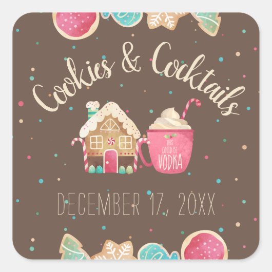 お祭り的なクッキー交換&カクテルパーティーのテーマ スクエアシール (正面)