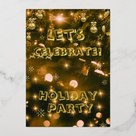 お祭り的なホリデーパーティーの招待状（ブラックとゴールド） 箔シーズンカード