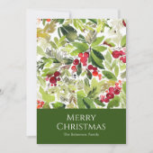 お祭り的なホリーデー Berry と常緑の水彩  シーズンカード (正面)