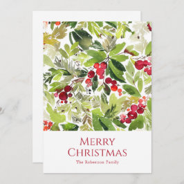 お祭り的なホリーデー Berry と常緑の水彩  シーズンカード