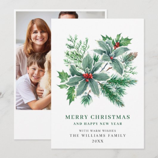 お祭り的なホリーベリーの写真 - クリスマスの挨拶 シーズンカード (正面/裏面)