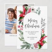 お祭り的なポインセチアのクリスマスミスルトゥーの写真 シーズンカード (正面/裏面)
