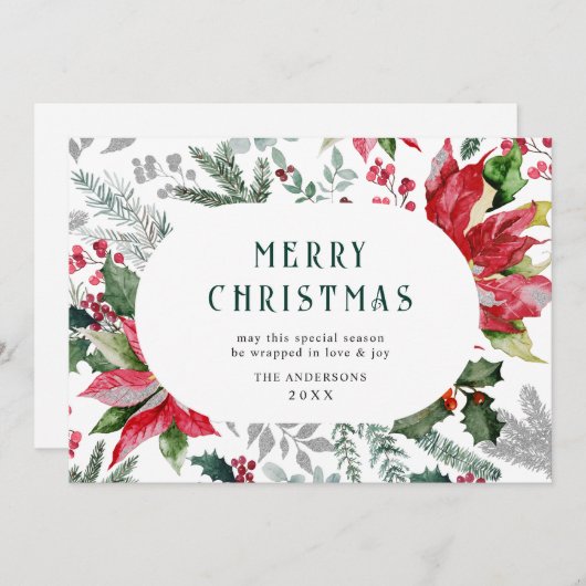 お祭り的なポインセチアのクリスマスミスルトゥーの写真 シーズンカード (正面/裏面)