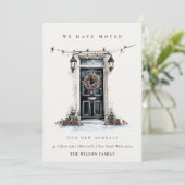 お祭り的な冬のフロントドア 私たちは引っ越しました カード (スタンド正面)